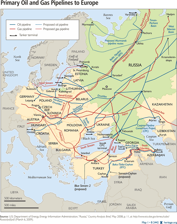 Primary Oil and Gas Pipelines to Europe