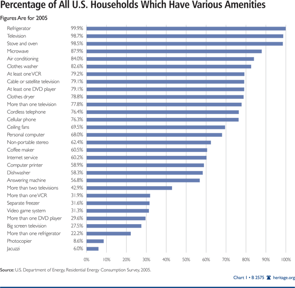 Percentage of All U.S. Households Which Have Various Amenities