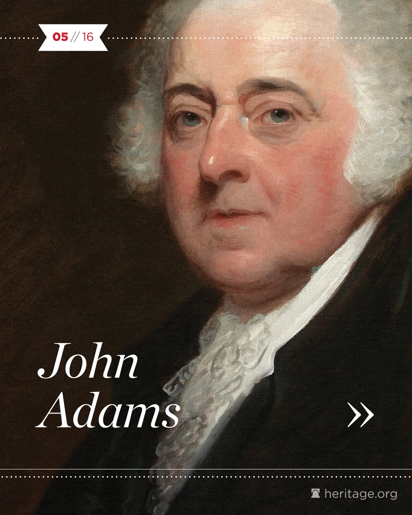 Painted portrait of John Adams with overlay text and slide numbering on a dark background