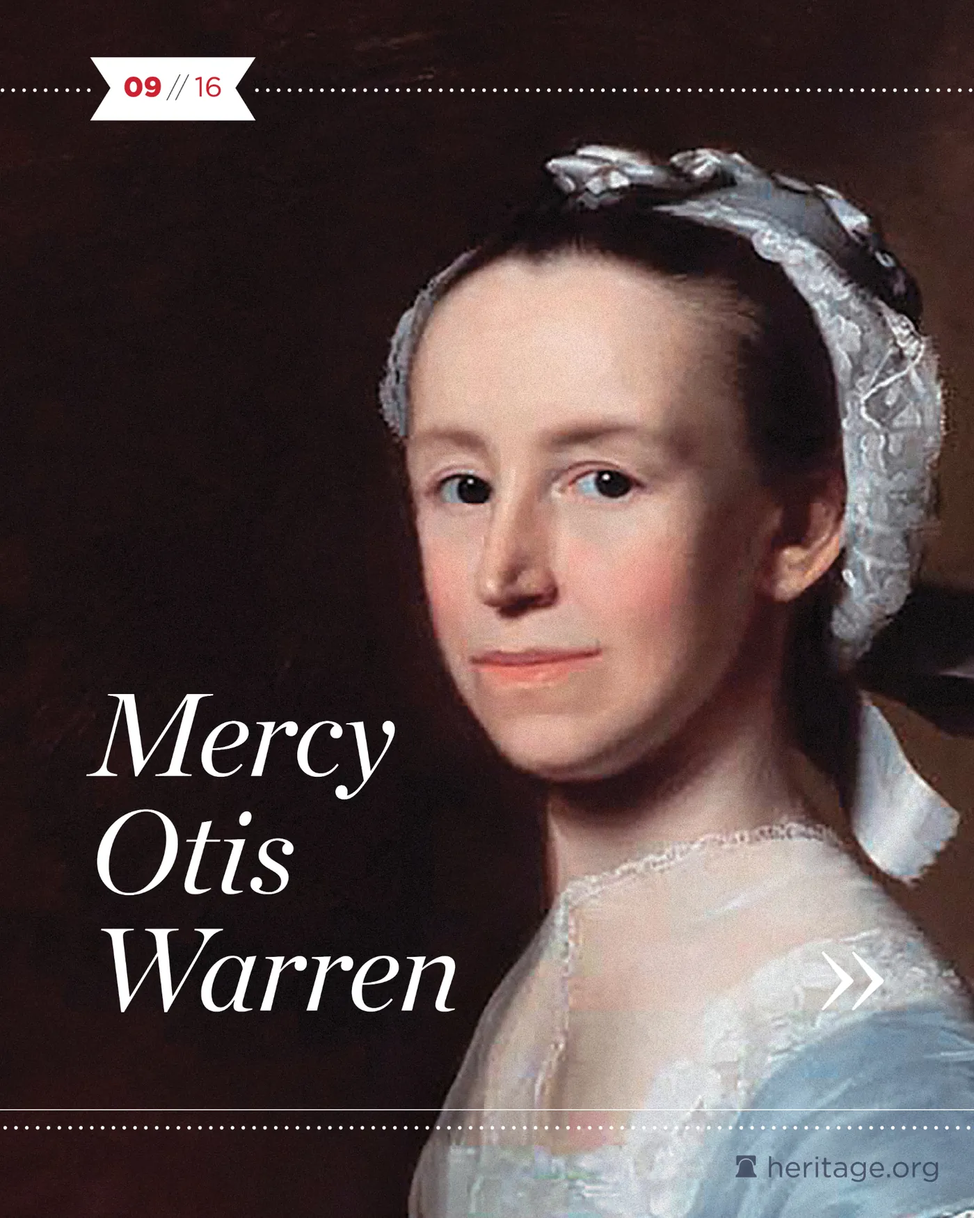 Painted portrait of Mary Otis Warren next to her name