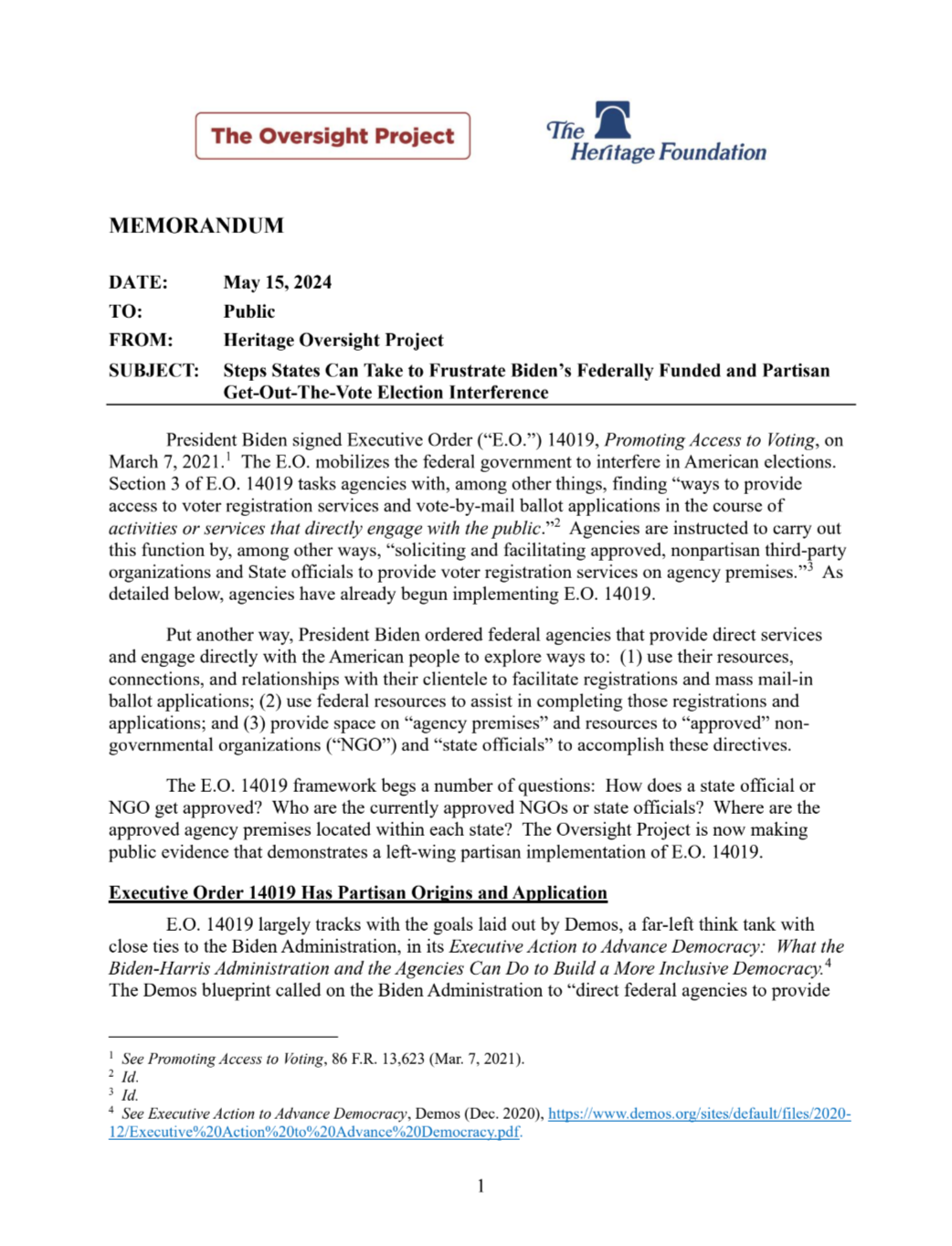 Oversight Project Memo 2 E.O 14019