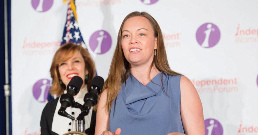 Independent Women’s Forum President Carrie Lukas welcomes an enthusiastic crowd at the organization’s 2018 Women’s History Month celebration at Washington’s Mayflower Hotel.