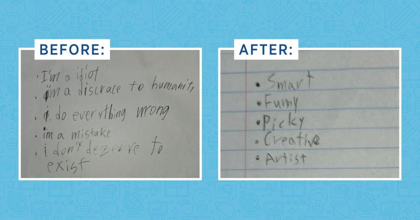 Before and after writing samples from Michael.