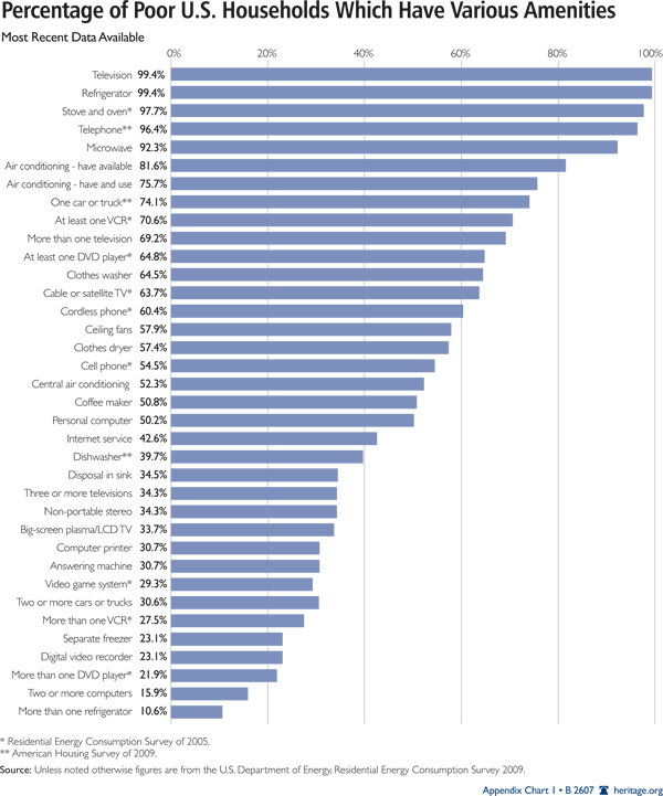 Percentage of Poor US Households Which Have Various Amenities